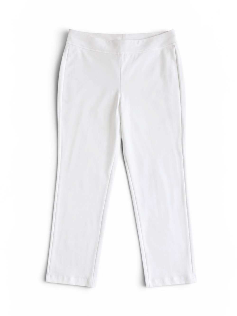 Eileen Fisher Slim Ankle Pants White Stretch Knit Pull On Medium